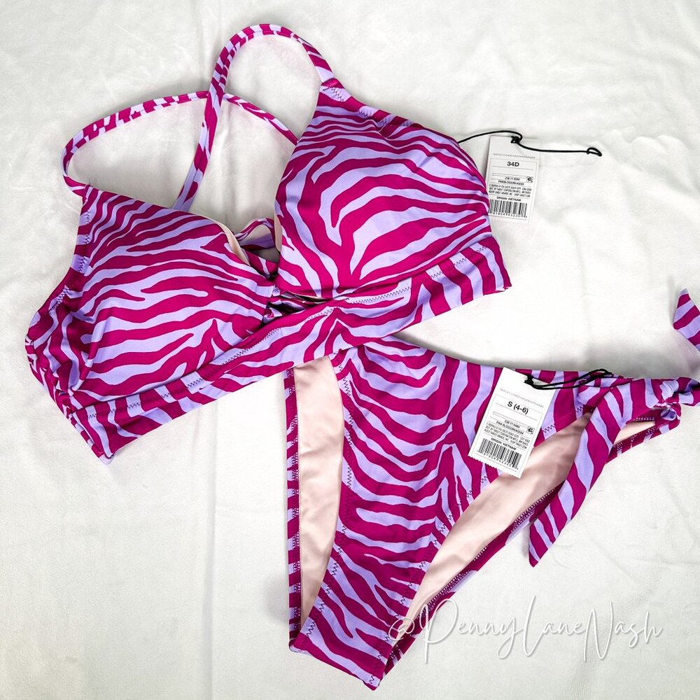 Shade & Shore Zebra Print Bikini Top & Cheeky Ide-Tie Bottom Set Pink Blossom - Picture 6 of 14